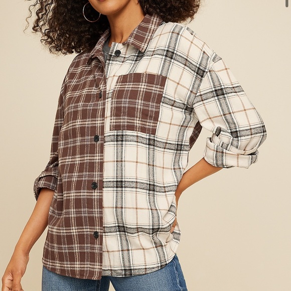 Maurices Tops - Maurices Cabin Plaid Boyfriend Button‎ Up Shirt Mixed Flannel 1X
